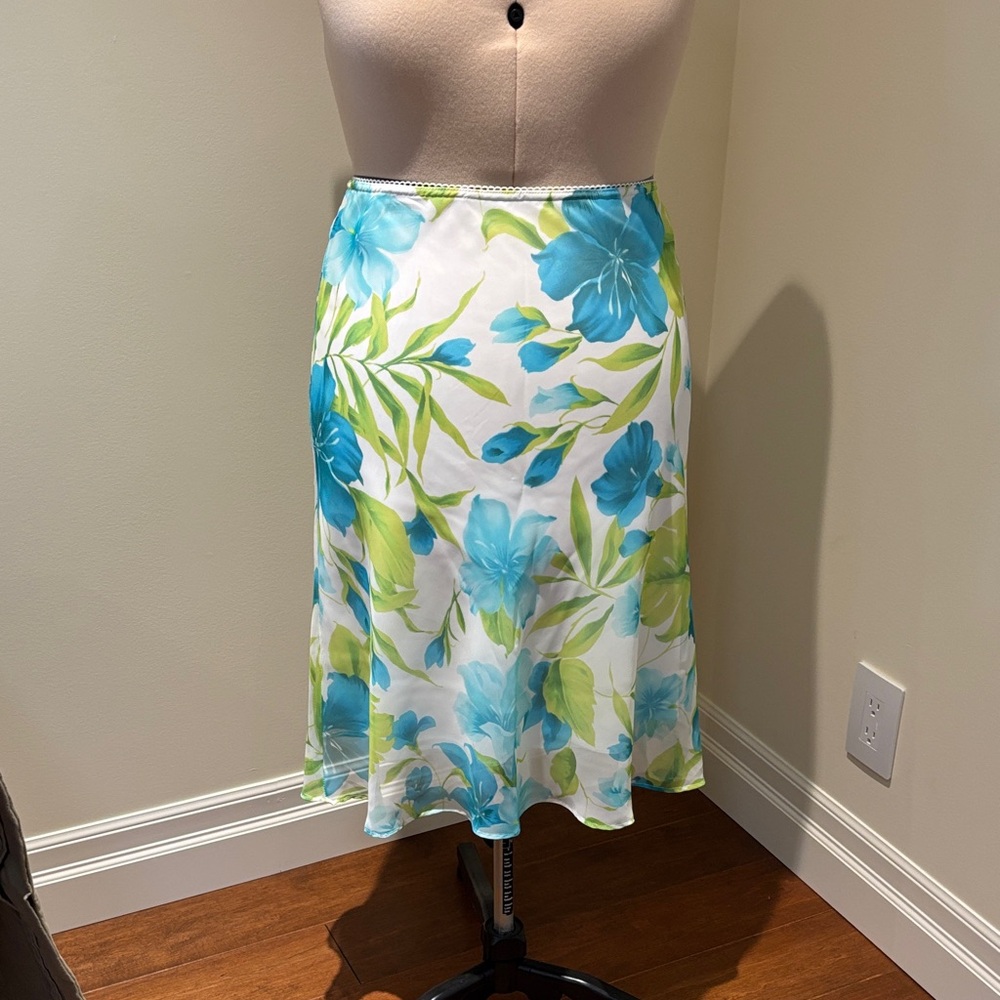 Floral A-Line Skirt in Blue and Green